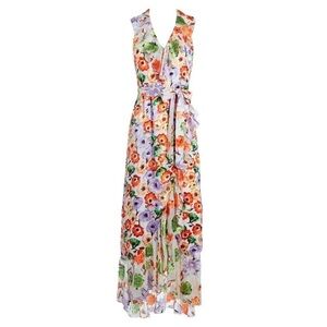 Alice + Olivia Evelia Ruffled Floral High Low Asymmetrical Maxi Dress Size 10